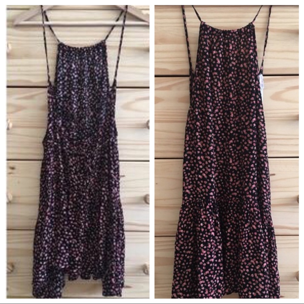 Free People Floral Tie-Back Halter Slip Dress